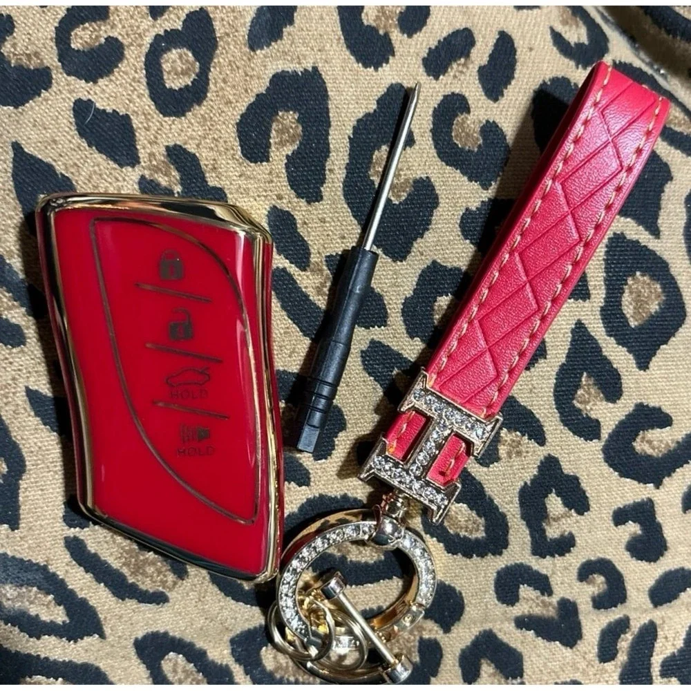 NEW Red Soft TPU Key Fob Cover with Rhinestone Keychain, Lexus ES/UX/LS/LC
